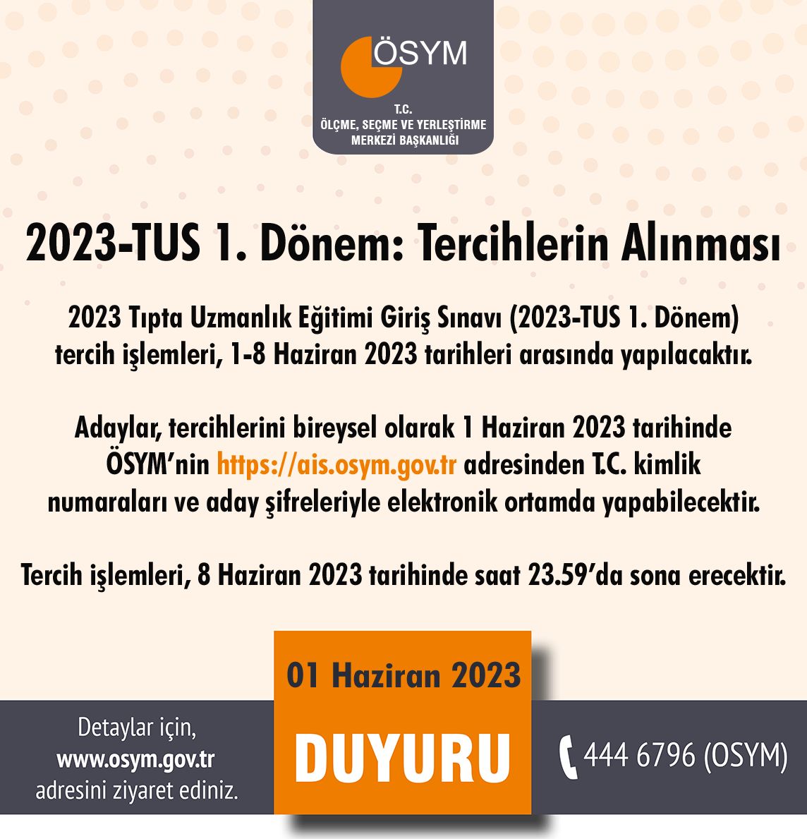 2023 Tıpta Uzmanlık Eğitimi Giriş Sınavı (2023-TUS 1. Dönem): Tercihlerin Alınması osym.gov.tr/TR,25550/2023-…