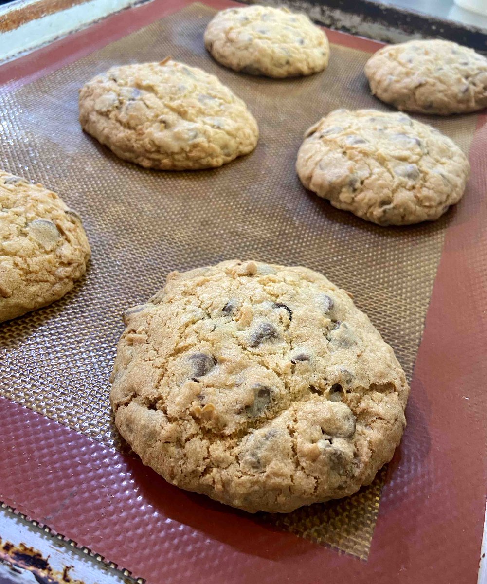 AwuCafe's tweet photo. Almond Joy Cookies are today’s bakery special! They are packed full of chocolate chips, shredded coconut, and just a hint of almond. Also in the case today we have blueberry donuts, white chocolate cranberry scones, and mixed berry scones. https://t.co/61IRP2zitU