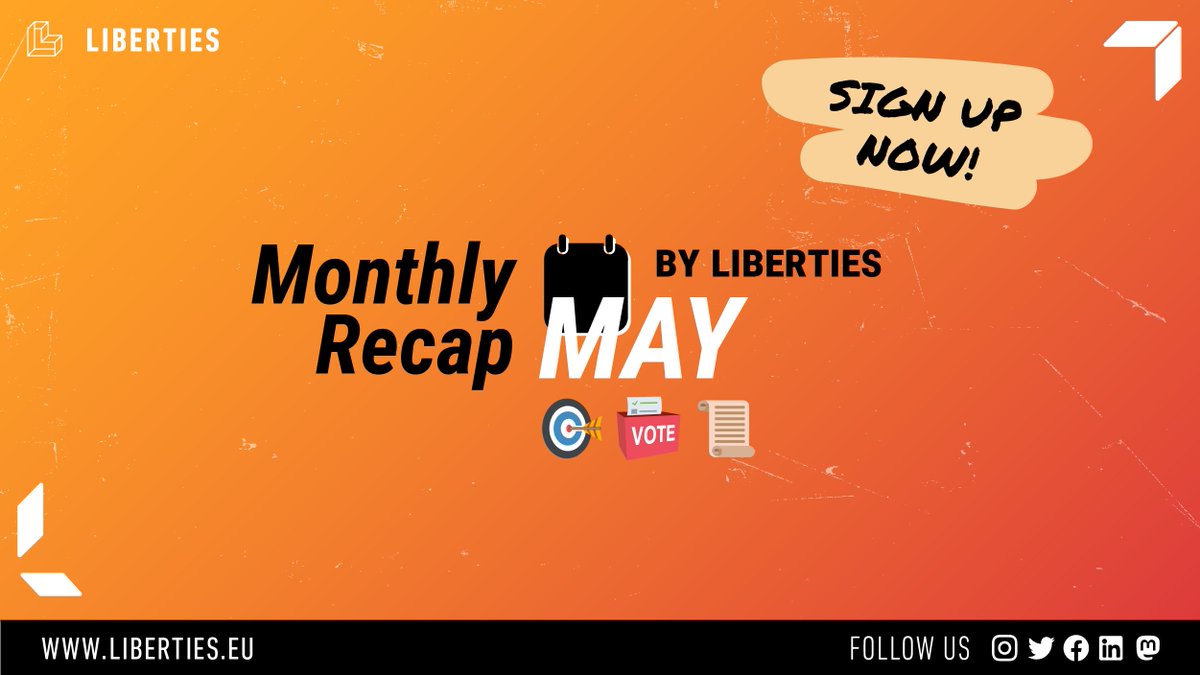 LibertiesEU's tweet photo. 🔁 Time for Liberties' monthly recap 🔁

May went something like this...
❌ calling on the EU to ban sensitive data in political ads
👀  preview of EU's Defence of Democracy Package
📖 messaging guide on the rights of marginalised groups

Sign up now  ➡️ https://t.co/NgLzYJRu9m https://t.co/z4vHrRptaI