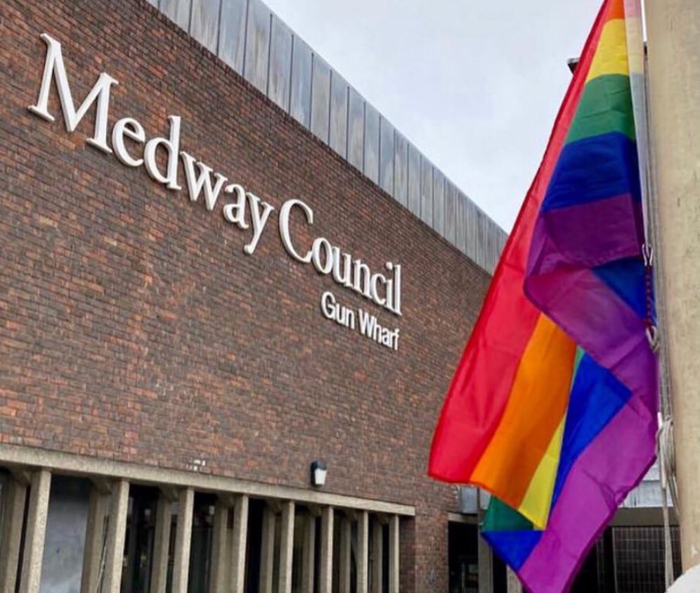 NGrg_humanity1's tweet photo. Happy PRIDE 🏳️‍🌈Month! Poignant, proud moment we raised the 🌈 flag @medway_council headquarters to celebrate and support our LGBT+ communities. 

#ProudToBeMedway
#PrideToMedway
#InclusiveMedwayProgressiveMedway https://t.co/rRzlBxtQfg