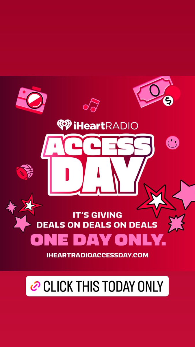 ITS FINALLY HERE!!! These deals are super exclusive TODAY ONLY.

HIT THE LINK accessday.iheart.com

#iHeartAccessDay
