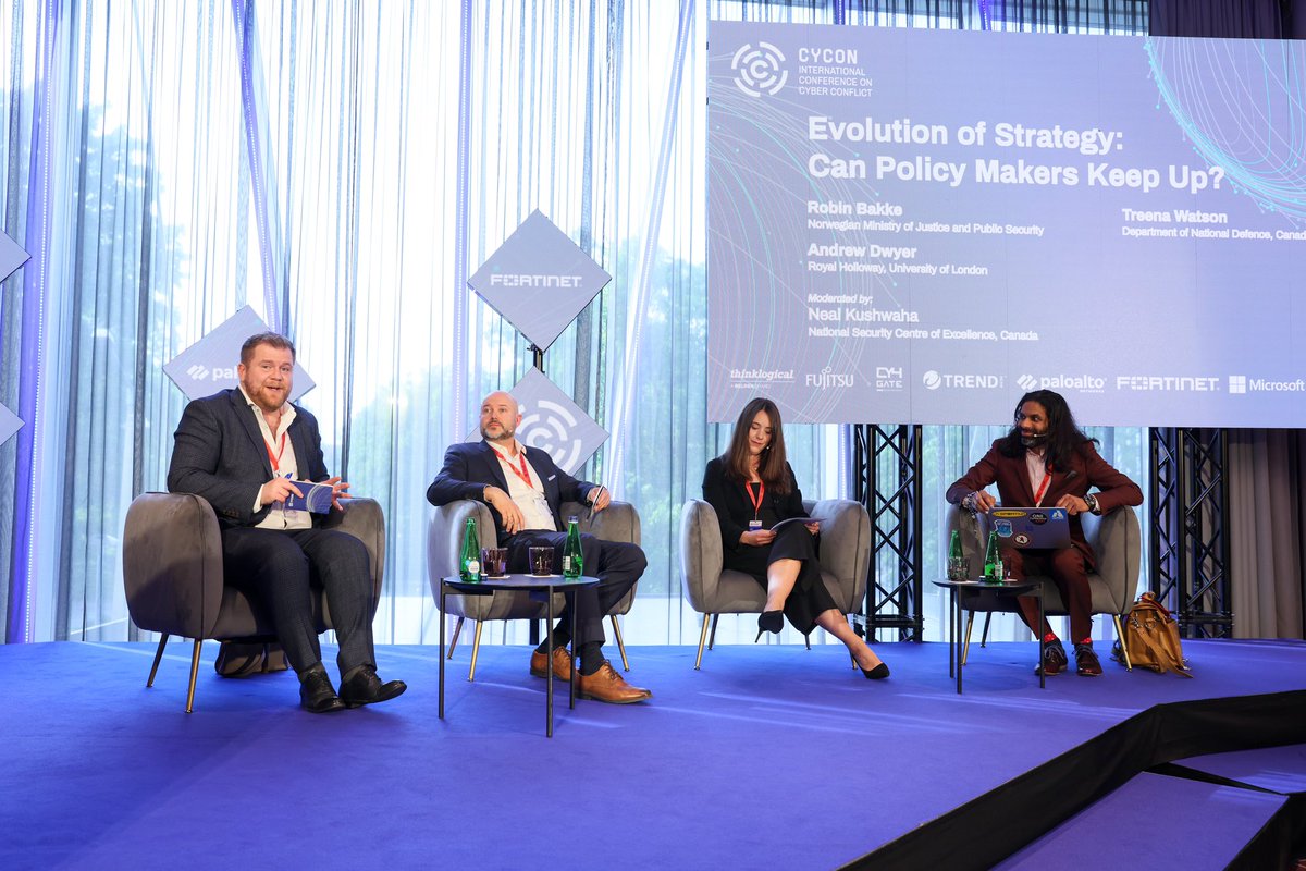 nscoesn's tweet photo. After the afternoon break at @ccdcoe #cycon, Neal, NSCOESN’s chairperson, moderated the strat-pol panel titled “Evolution of Strategy: Can Policy Makers Keep Up?”with Robin Bakke, Andrew Dwyer, Canadian Treena Watson.

📸 Kristi Sits https://t.co/QgJI1KmBKF