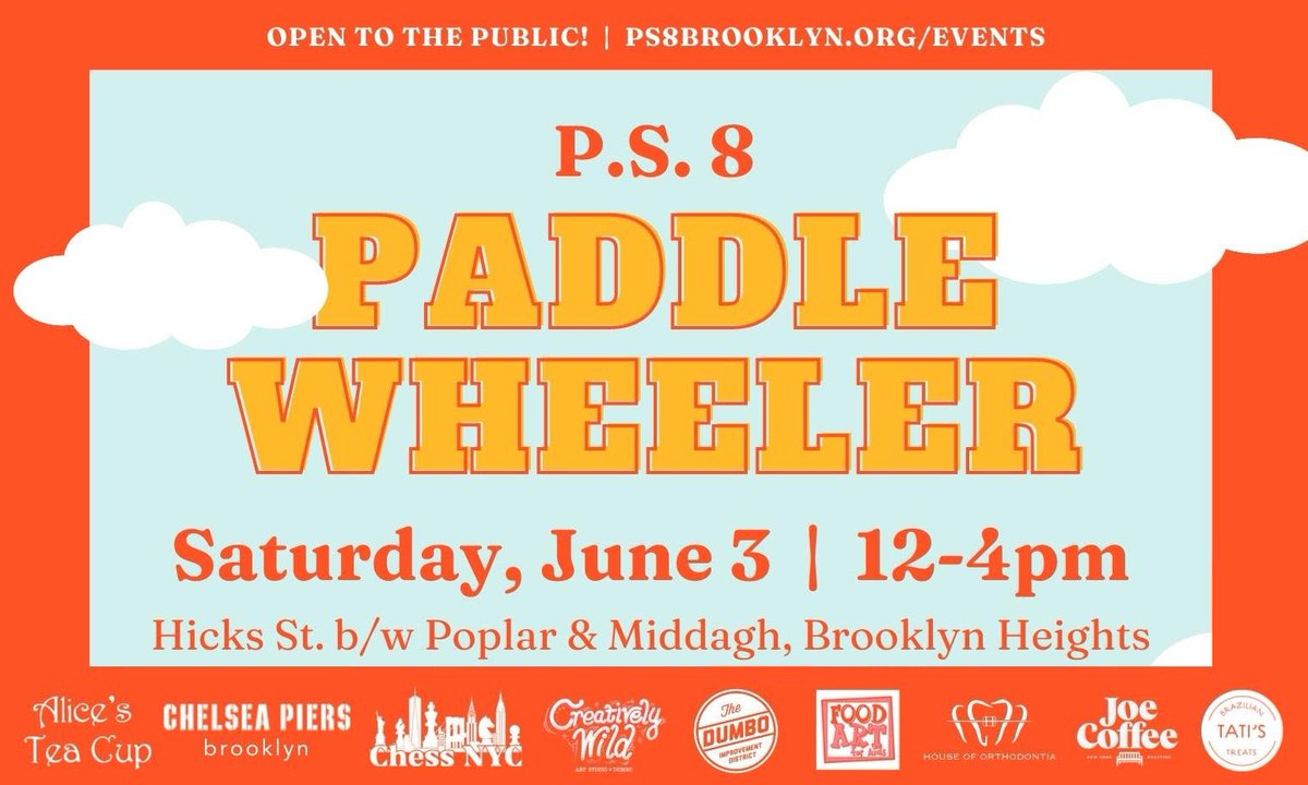 CWASDumbo's tweet photo. We are delighted to partner with  @PS8BrooklynPTA  for 2023 Paddlewheeler #blockparty  fundraiser
Grab a Ticket:https://t.co/vi8Y67WLLN

#Funforthekids #CreativelyWildArtStudio #Fun4kids #FuninBrooklyn #ThingstodoinBrooklyn #PS8PaddyWheeler @DowntownBklyn @MurphGuideBK https://t.co/OTxhYjk2E8