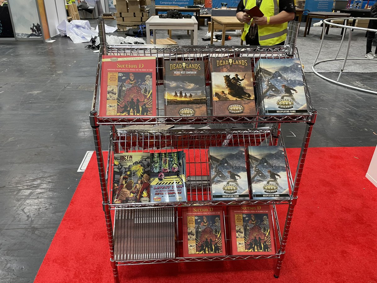 SectionD_HQ's tweet photo. UK Games Expo ready to rock!
Come and see us in Hall One for Savage Worlds core rules, Pathfinder for Savage Worlds, Deadlands, and The Secret Files of Section D. 

#ukge, #Savageworlds https://t.co/0gQJQFTGRF