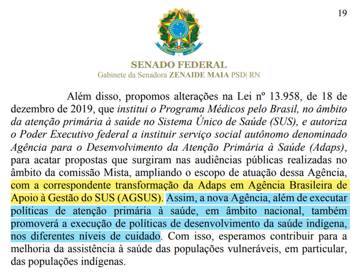 dalegriab's tweet photo. Para quem é do #médicospelobrasil: o relatório da MP do Mais Médicos também propõe a mudança no nome da #ADAPS para “Agência Brasileira de Apoio à Gestão do SUS” (AGSUS).

Com isso, além das políticas de atenção primária, a agência também executará políticas para o desenvolvimento da #saúdeindígena.