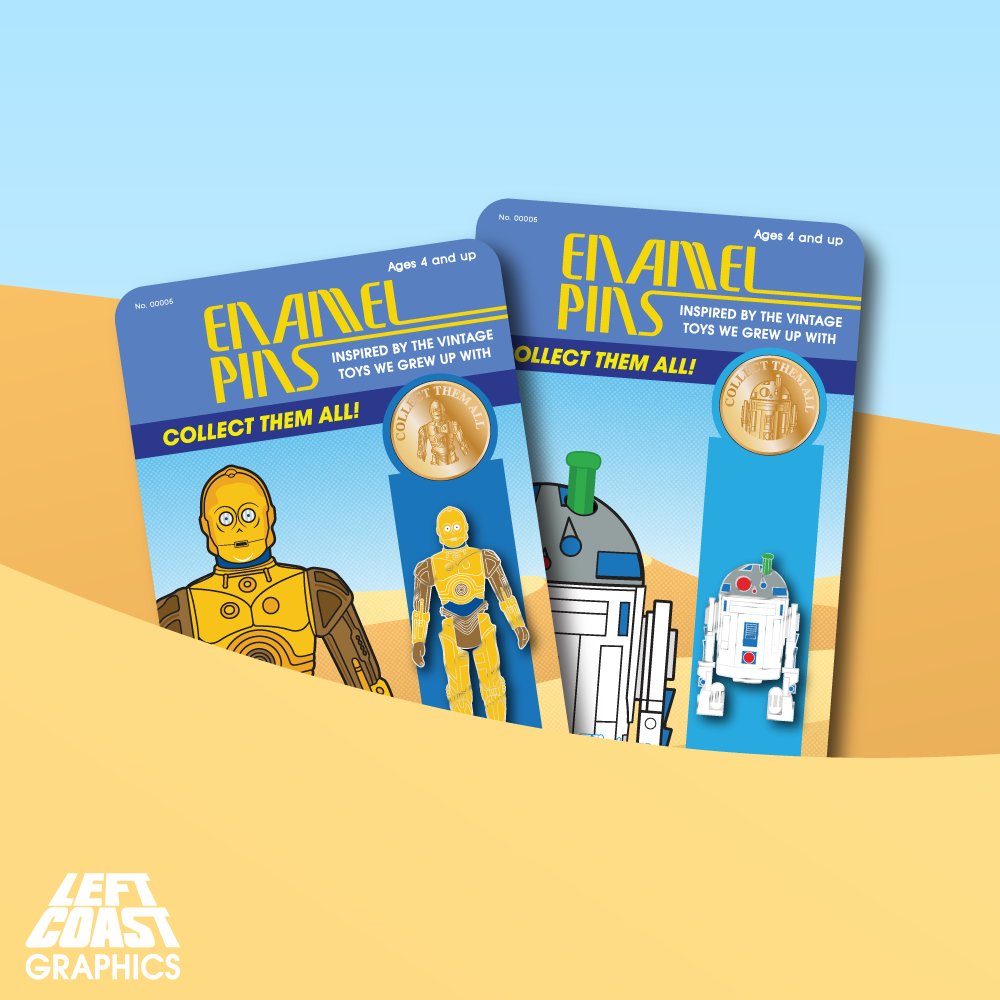 Preorder today at 9:00am/PST.....
The Pins you are looking for. Limited to 60x pieces.
leftcoastgraphics.bigcartel.com

#EnamelPins #VectorArt #Vector #VintageCollector #ToyArtistry #StarWarsPins #KennerStarWars #VintageStarWars #Droids #R2D2 #C3PO #CollectThemAll