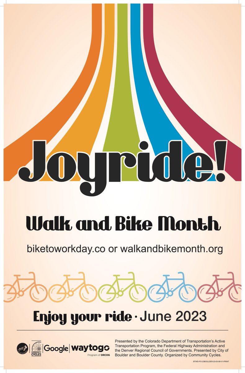 Today kicks off Walk and Bike Month! 
Visit walkandbikemonth.org &amp; choose your own adventure like:
6/3 Big Boulder Dog Walk 
6/4 B360 Circle Boulder by Bicycle
6/11 W360 Slow Marathon
6/21 Boulder Bike Show
6/24 Community Cycles Member Party
6/28 BIKE TO WORK DAY + HAPPY HOUR