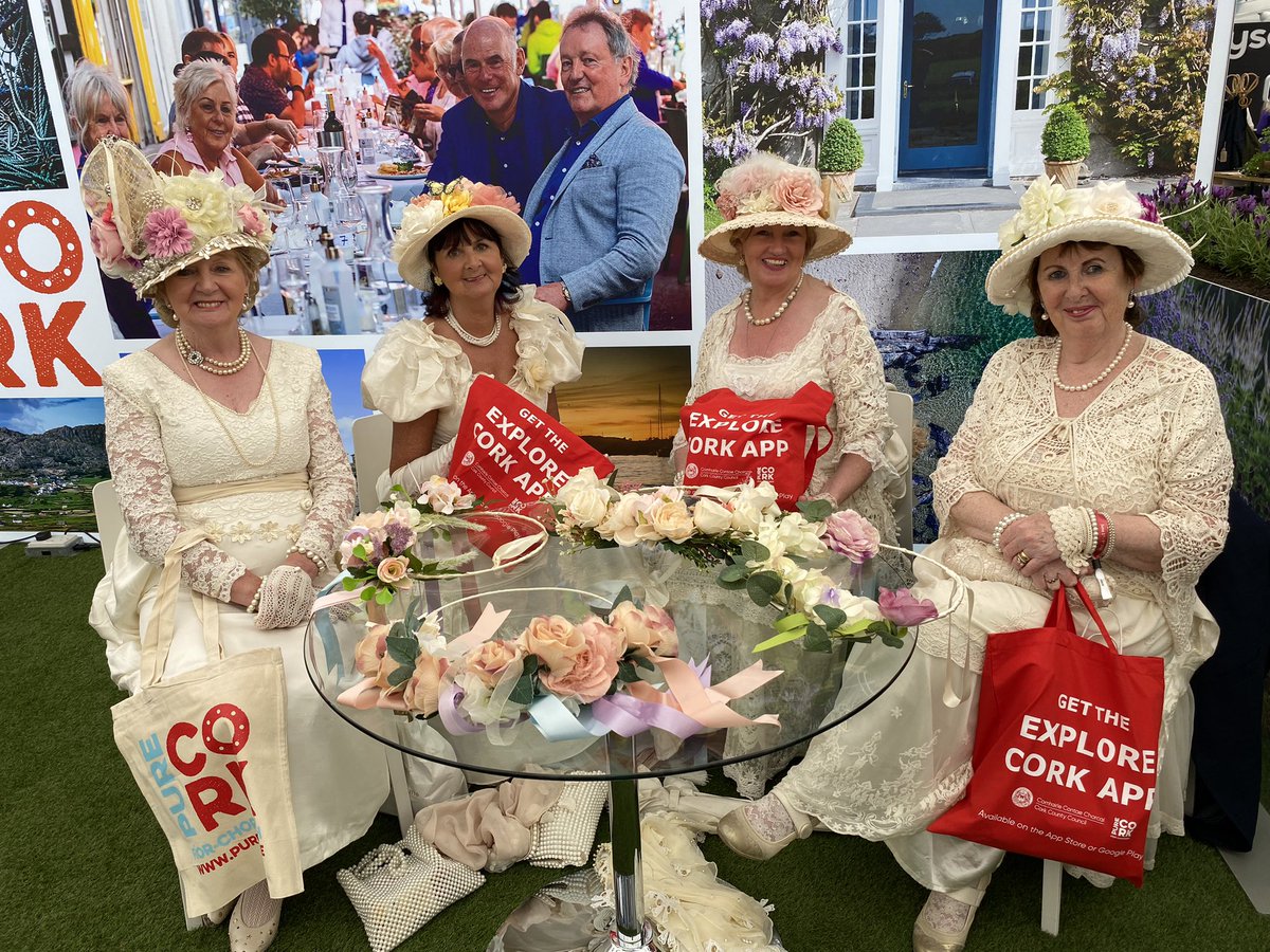 RoseCarrollCork's tweet photo. Delighted to be promoting the @Corkcoco Explore Cork App at @BordBiaBloom #Bloom23 on the @pure_cork stand joined by the @Cobh Animation Team ladies. Come visit us at stand D5/D9 in the Retail Tent. #purecork #keepdiscovering https://t.co/xJpuVCfFDi