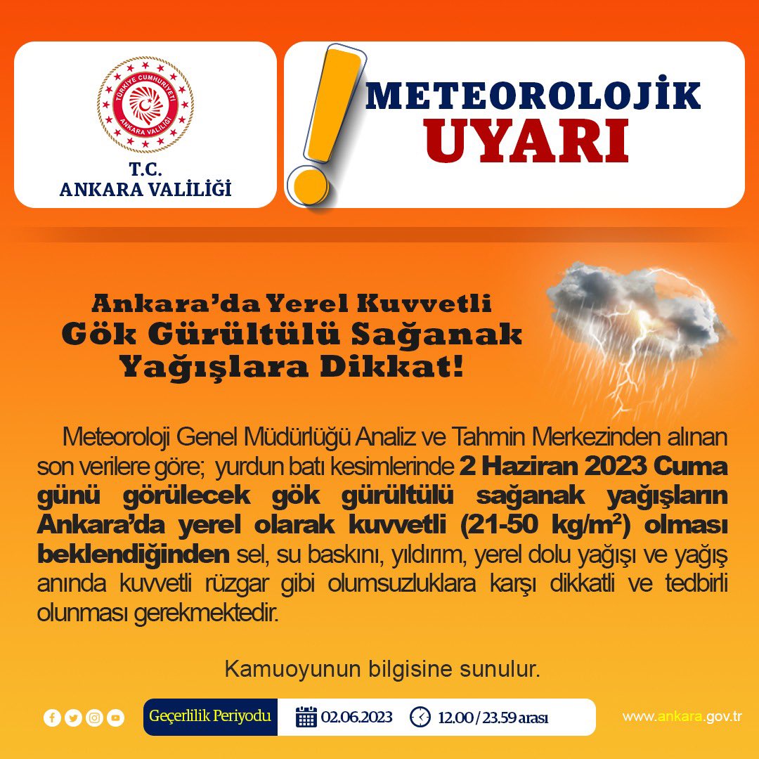 Meteoroloji Genel Müdürlüğü Analiz ve Tahmin Merkezi Ankara Bölge Tahmin ve Erken Uyarı Merkezi verilerine göre…

                                   ⤵️