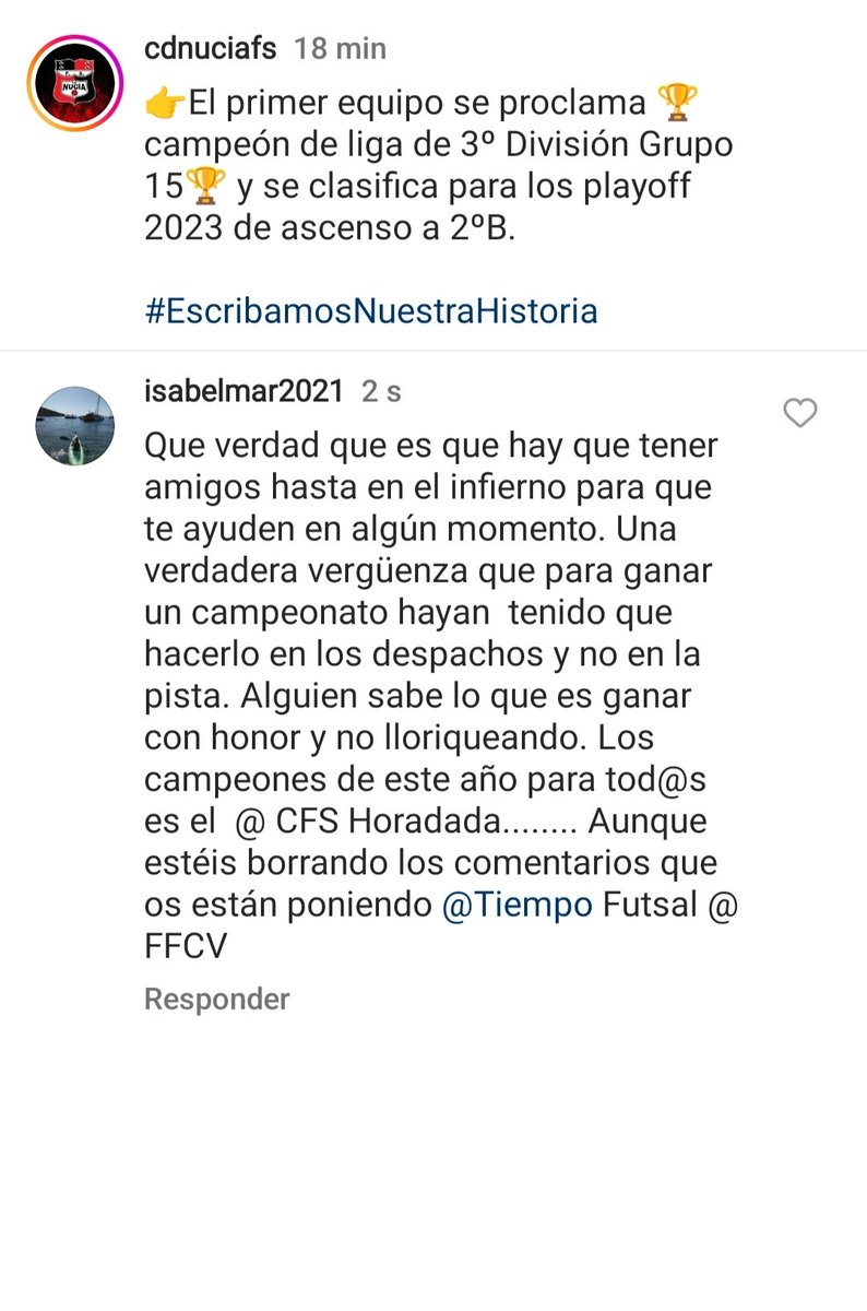 isanv36's tweet photo. Escribamos vuestra historia y la de este año ha sido que os han dado un título en los despachos.... Habéis desactivado los comentarios por todo el apoyo que está recibiendo el Horadada y en contra de lo  que ha pasado.. ..Espero que vayan saliendo... ... @CDNuciaFS @TDFutsal @FFC https://t.co/W3sR02MfiA