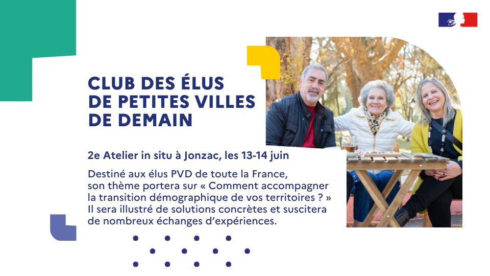 🗓️#PetitesVillesDeDemain | Élus : rendez-vous à #Jonzac pour notre Atelier in situ avec @popsu_puca + <a href="/PetitesVilles/">APVF</a>, 13-14 juin. 
🔎Focus sur les enjeux démographiques dans vos territoires &amp; partage d’expériences #vieillissement #vivreensemble.🧑‍🦳
Infos👉swll.to/ZgGhnN