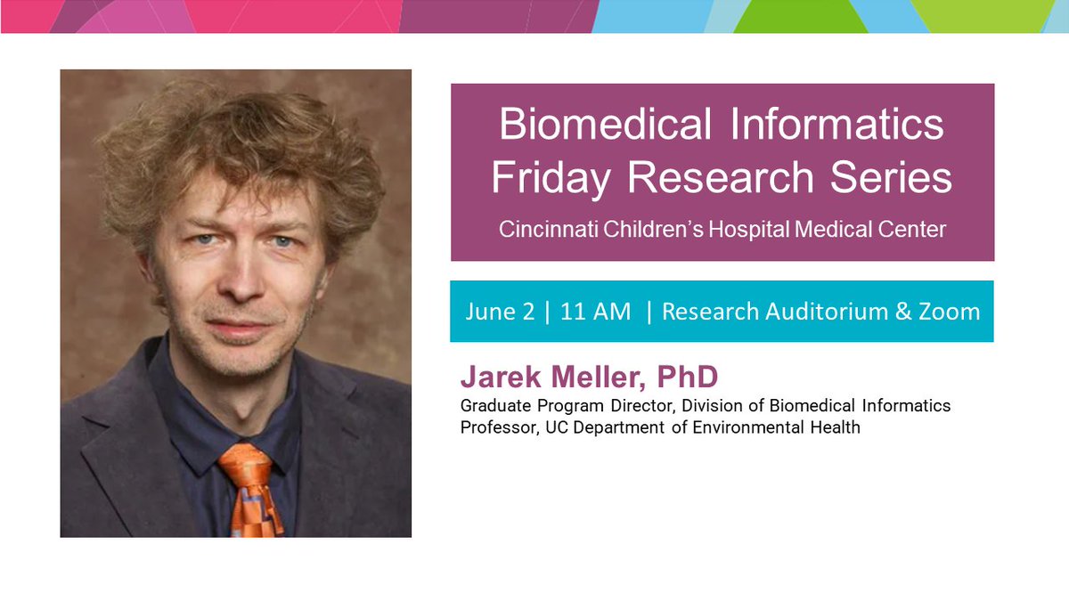 Cincinnati Children's Biomedical Informatics (@cincyinformatix) on Twitter photo Tomorrow, 11am - 12pm EST: Join our hybrid #BiomedicalInformatics Friday Research Series feat. Jarek Meller, PhD of <a href="/UCincyMedicine/">UC College of Medicine</a>
"Accelerating Drug Discovery and Repurposing by Combining Transcriptional Signature Connectivity with Docking"
Details: mailchi.mp/cchmc/cincybmi Tomorrow, 11am - 12pm EST: Join our hybrid #BiomedicalInformatics Friday Research Series feat. Jarek Meller, PhD of <a href="/UCincyMedicine/">UC College of Medicine</a>
"Accelerating Drug Discovery and Repurposing by Combining Transcriptional Signature Connectivity with Docking"
Details: mailchi.mp/cchmc/cincybmi