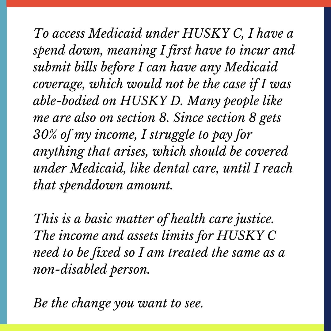 Jodee is a 50 year old Black woman who is disabled due to kidney failure and a host of issues that come with it. She is only $8 over the income limit, and cannot qualify for the necessary and lifesaving services covered by HUSKY C. #CTleg #fixHUSKYC #moralbudgetnow