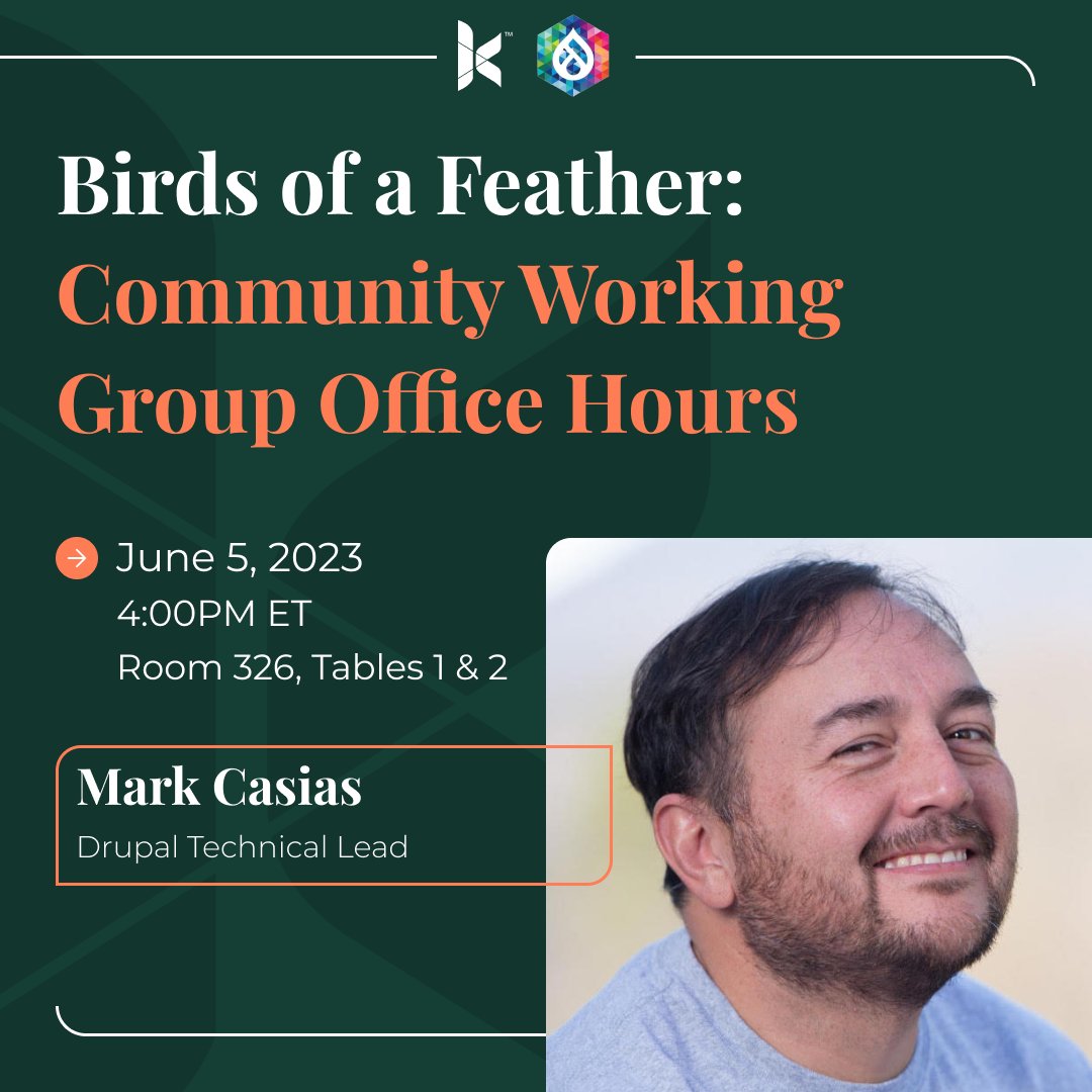 kanopi_studios's tweet image. Catch Kanopi's Tech Lead, Mark Casias, and collaborate on #Drupal community process initiatives at his BoF session, "Community Working Group Office Hours" on Monday, June 5th at 4 PM.
#DrupalConPittsburgh #DrupalCon2023