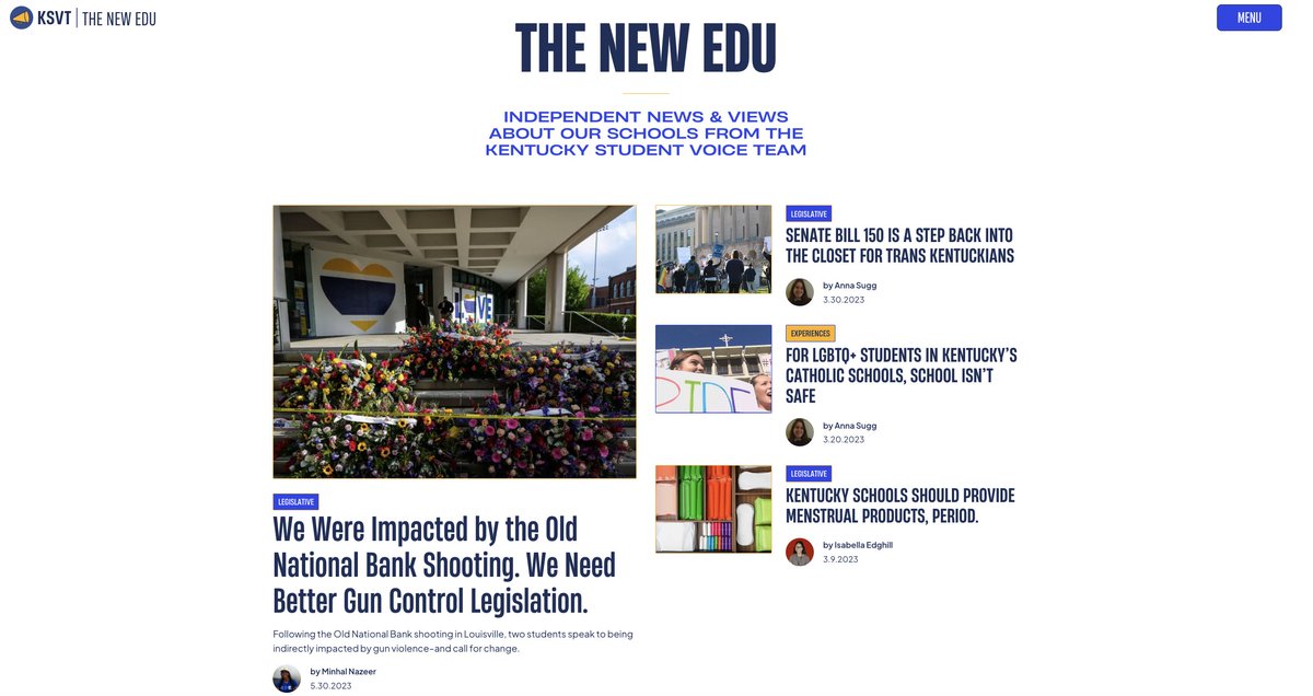 "As high school students still recovering from the tragedy at Old National Bank, we want to see change." Read more independent commentary from two Louisville students in today's The New Edu. #StuVoiceKy

ksvt.org/article/we-wer…