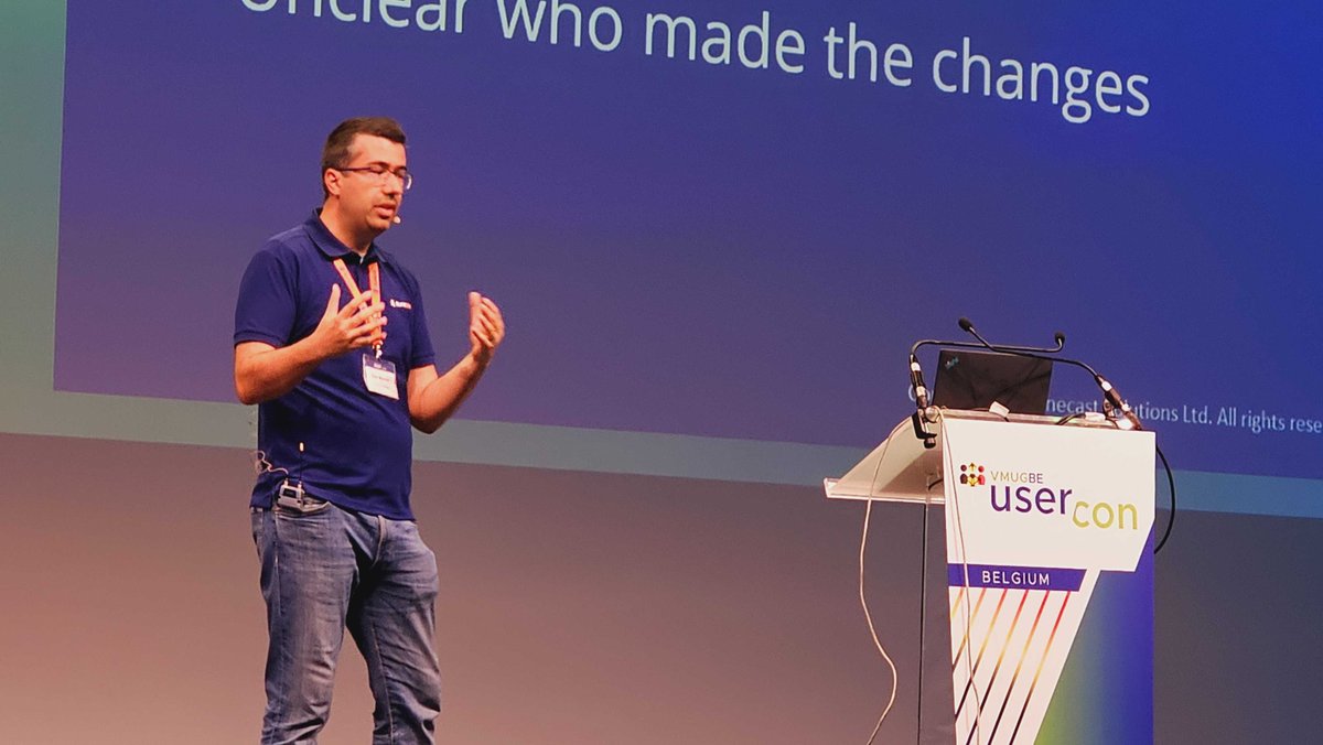 CEO, Co-Founder, and #VCDX no. 74 – Stan Markov (<a href="/sferk/">Stanimir Markov</a>) in action for Runecast, at today's #VMUG #Belgium #UserCon
