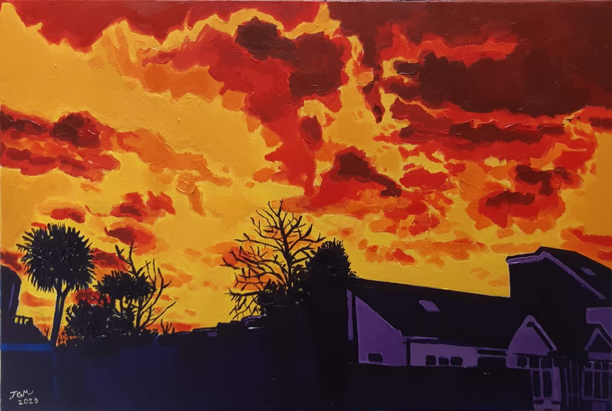 'Sunset', 2023, Acrylic on canvas, 51 x 76 cm (20.1 x 30 in)

#art #artist #painting #sunset #sunsetpainting #acrylicpainting #dalerrowney #dalerrowneyart #impasto #trees #ArtistOnTwitter