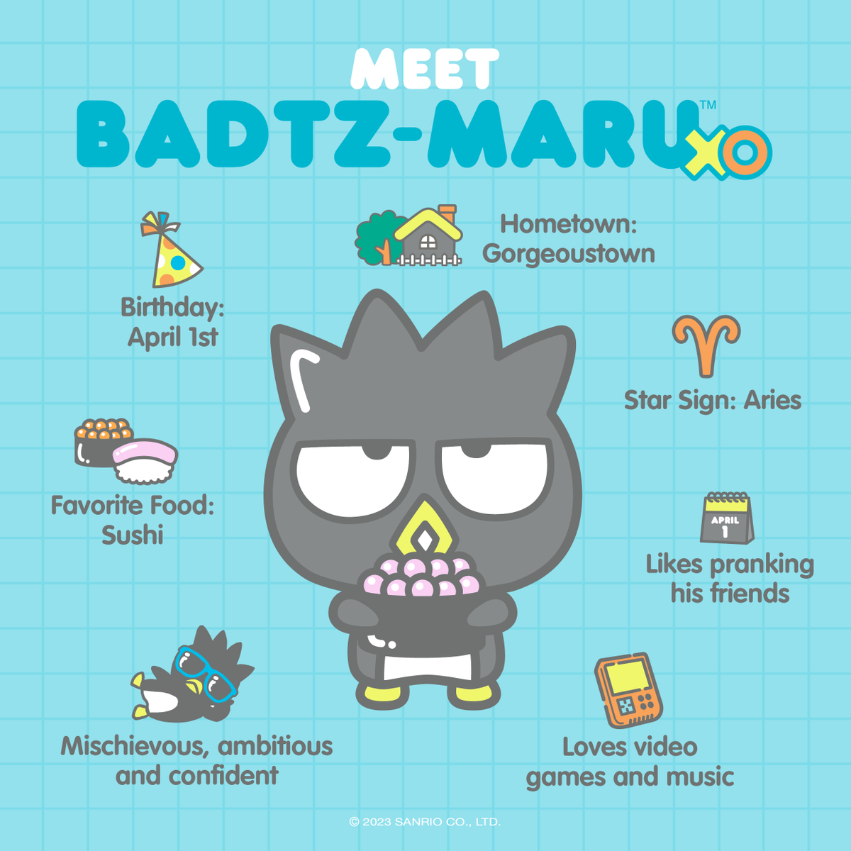 Badtz-maru is our Friend of the Month for June 🖤 Here are some fun facts about our mischievous friend! #SanrioFOTM
