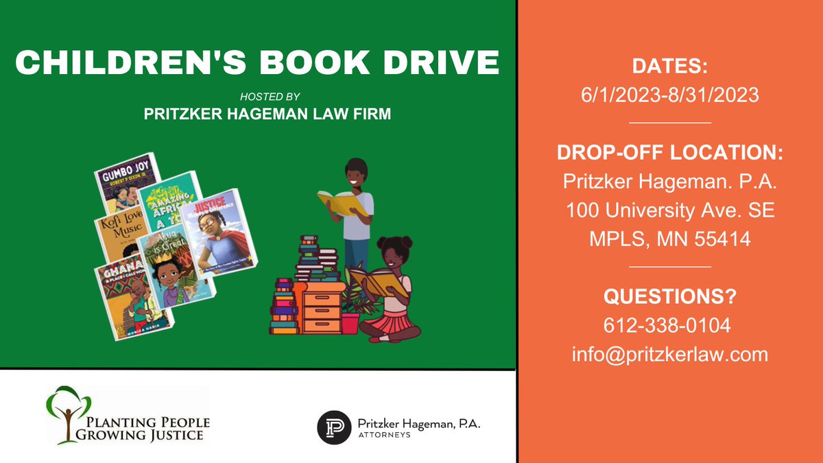 We're teaming up with <a href="/PPGJLeadership/">Planting People Growing Justice</a> to host a children's book drive at our law firm's office building in <a href="/OldTownMpls/">Old Town Minneapolis</a>! Click here to learn how you can participate: pritzlaw.us/3N186Y2.