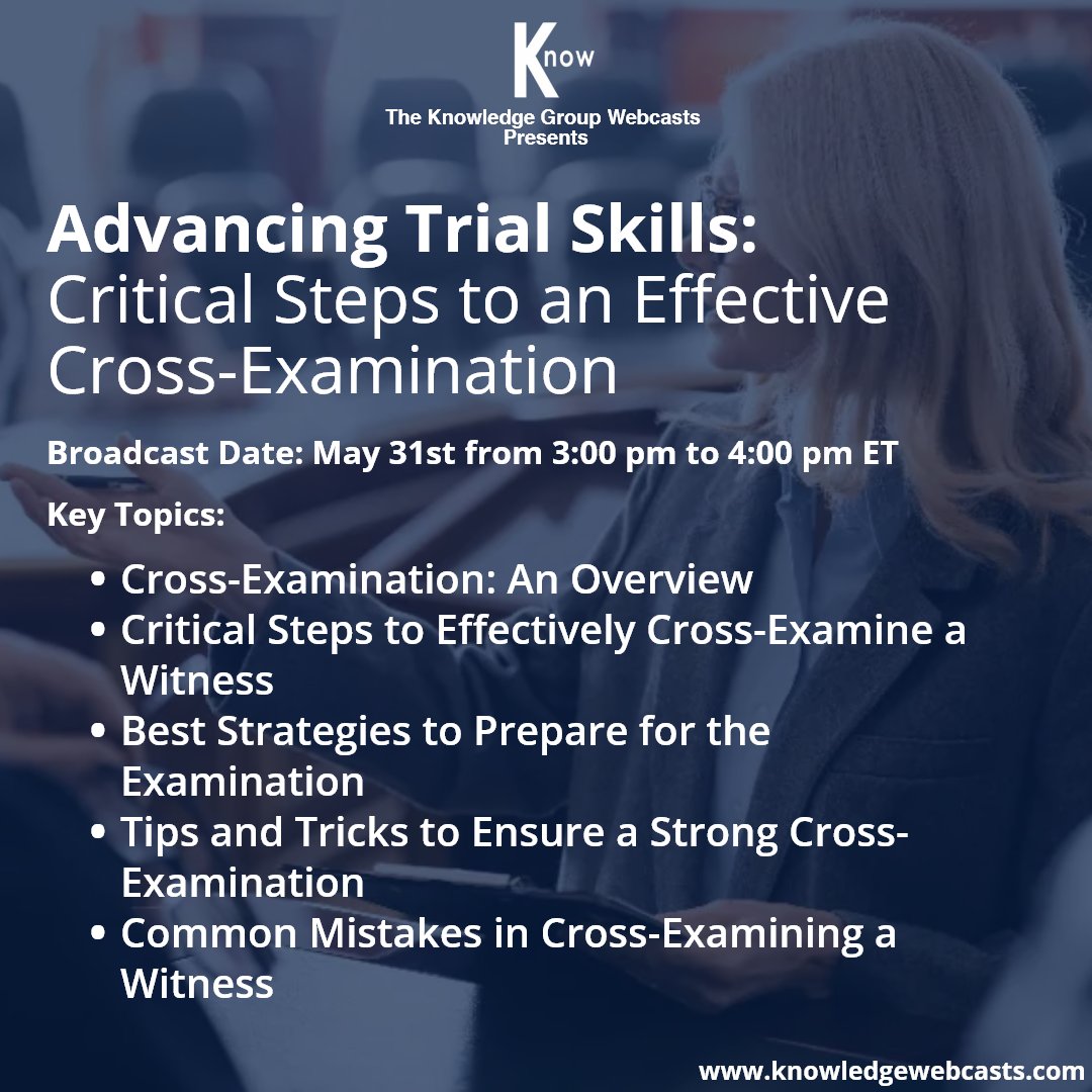 KnowGroupCLECPE's tweet image. Yesterday, Christopher Cianci (Lagasse Branch Bell + Kinkead LLP), and R. Gregory Amundson (@WSHBLAW) presented on our “Advancing Trial Skills” webcast.

Access the discounted recording here: zurl.co/Ityr

#TrialSkills #CrossExamination #CLEwebcast #tkg
