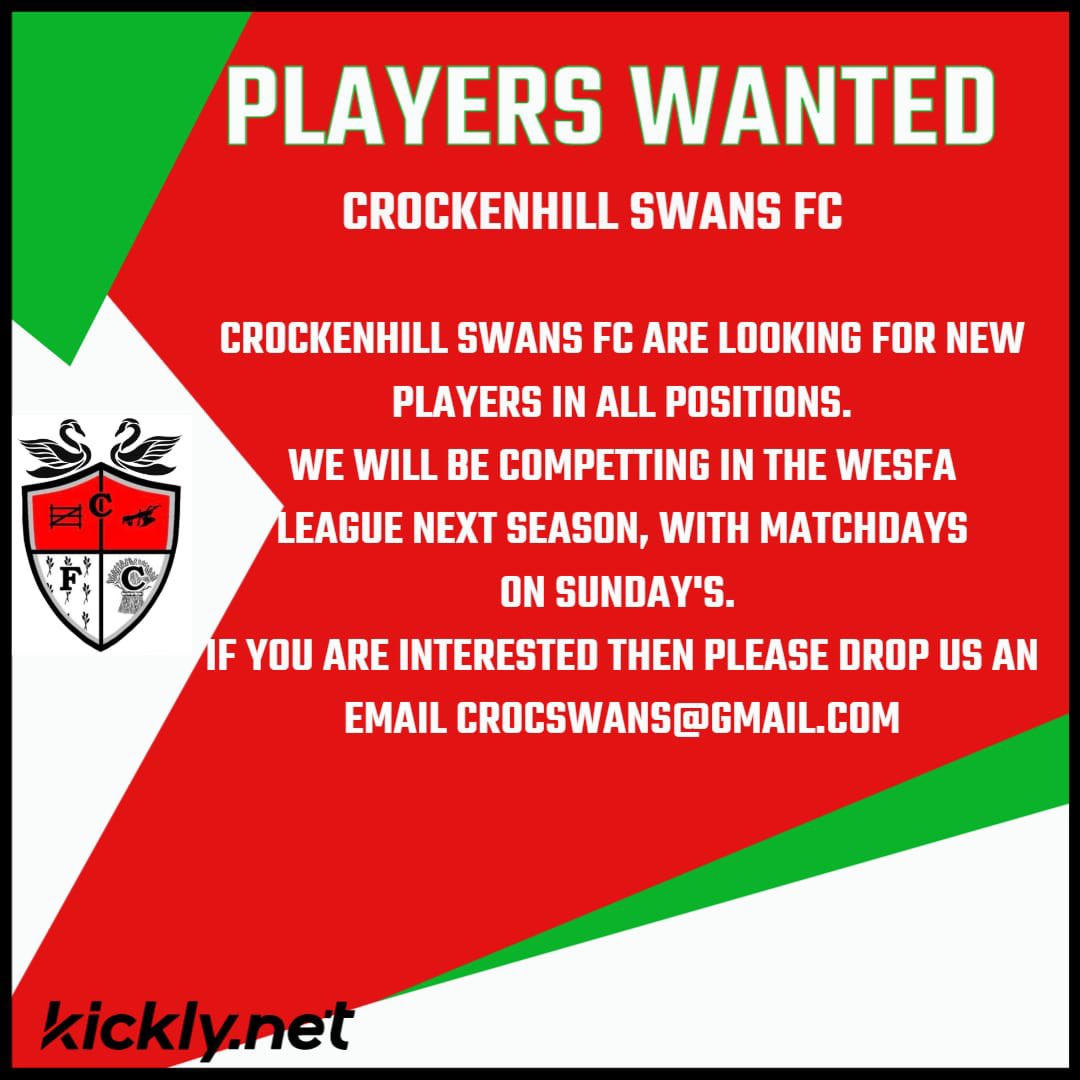 In particular need of a goalkeeper for next season but all positions wanted drop me or <a href="/CrockSwans/">Crockenhill Swans</a>