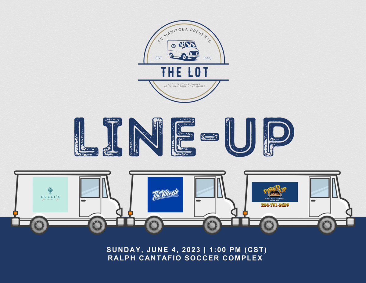 FCManitobaPPL's tweet photo. We know this is what you're waiting for! 😋🍦🍟🍕

The Lot will feature a back to back return from Nucci's Gelati and Fired Up Pizza. In addition, Tot Wheels has been subbed in! 

Come on down to Ralph Cantafio Soccer Complex this Sunday and get some good eats!

#FCMB #TheLot https://t.co/tzfYIAREv9