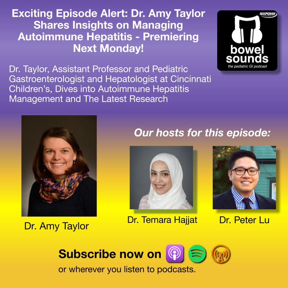 bowelsounds's tweet photo. 📢 Exciting news! 🎉 #NewEpisode #NextMonday

🎙Dr. Amy Taylor #PedsHep @CincyKidsGastro
discusses management strategies &amp;the latest research in #AutoimmuneHepatitis

🎧Don't miss out! 
#hepatitis @PLLU @temarahajjat @AASLDtweets @AASLDPresident @AASLDFoundation @AutoimmuneAssoc https://t.co/DYlIpEjXFf