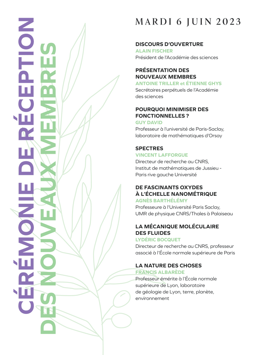 AcadSciences's tweet image. 🌿CÉRÉMONIE | Nous vous invitons à suivre la séance de réception de nos nouveaux membres sous la coupole de l’@InstitutFrance !

⏰Rendez-vous en direct, le 6 juin à 15h, ici : youtube.com/watch?v=5h2SJJ… 

Au programme ⤵️