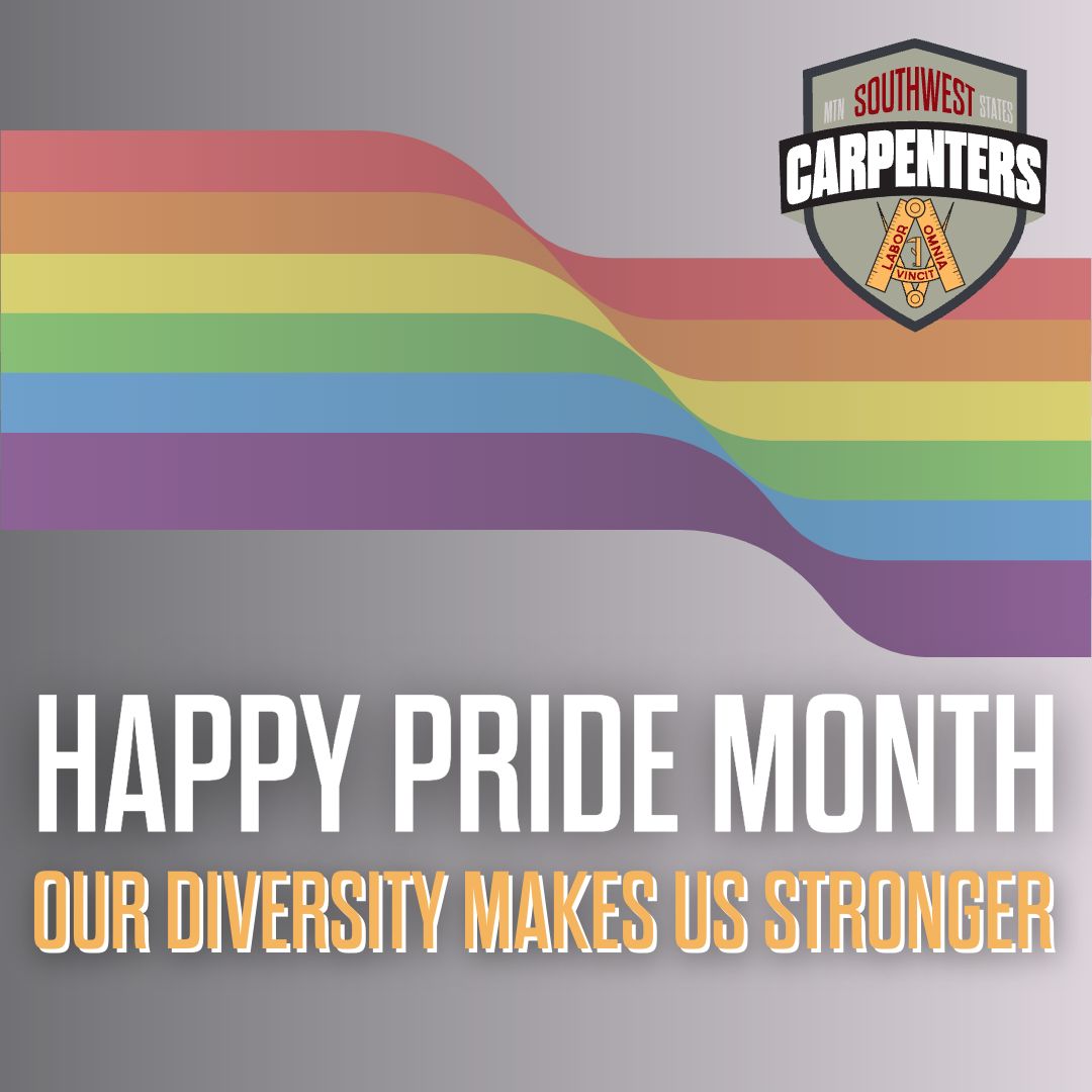June is Pride Month! As we do every month, we are proud to celebrate our LGBTQIA+ Carpenters. Wishing everyone a safe and wonderful month of celebration!

#SWMSCarpenters #StrongerThanEver #UnionCarpenters #SouthwestCarpenters #UnionStrong #PrideMonth #Pride #HappyPride