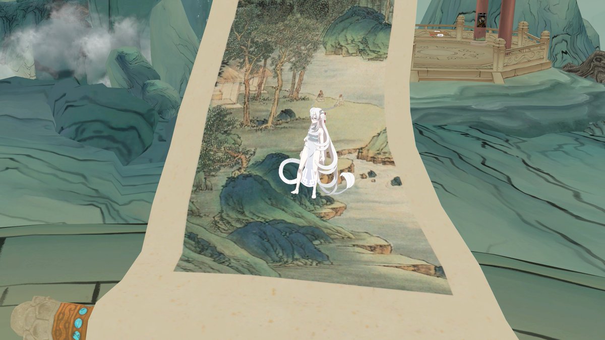 kudagithune's tweet image. ユーちゃんに似合いそうなワールドをtwitterで見かけたので自撮りしてきました
実は漢服が好きだったりするからいい衣装があったら漢服改変してみたい
World:Chinese Ink Painting 山水画 by:羽生善治
#VRChatワールド紹介 
＃YuSS