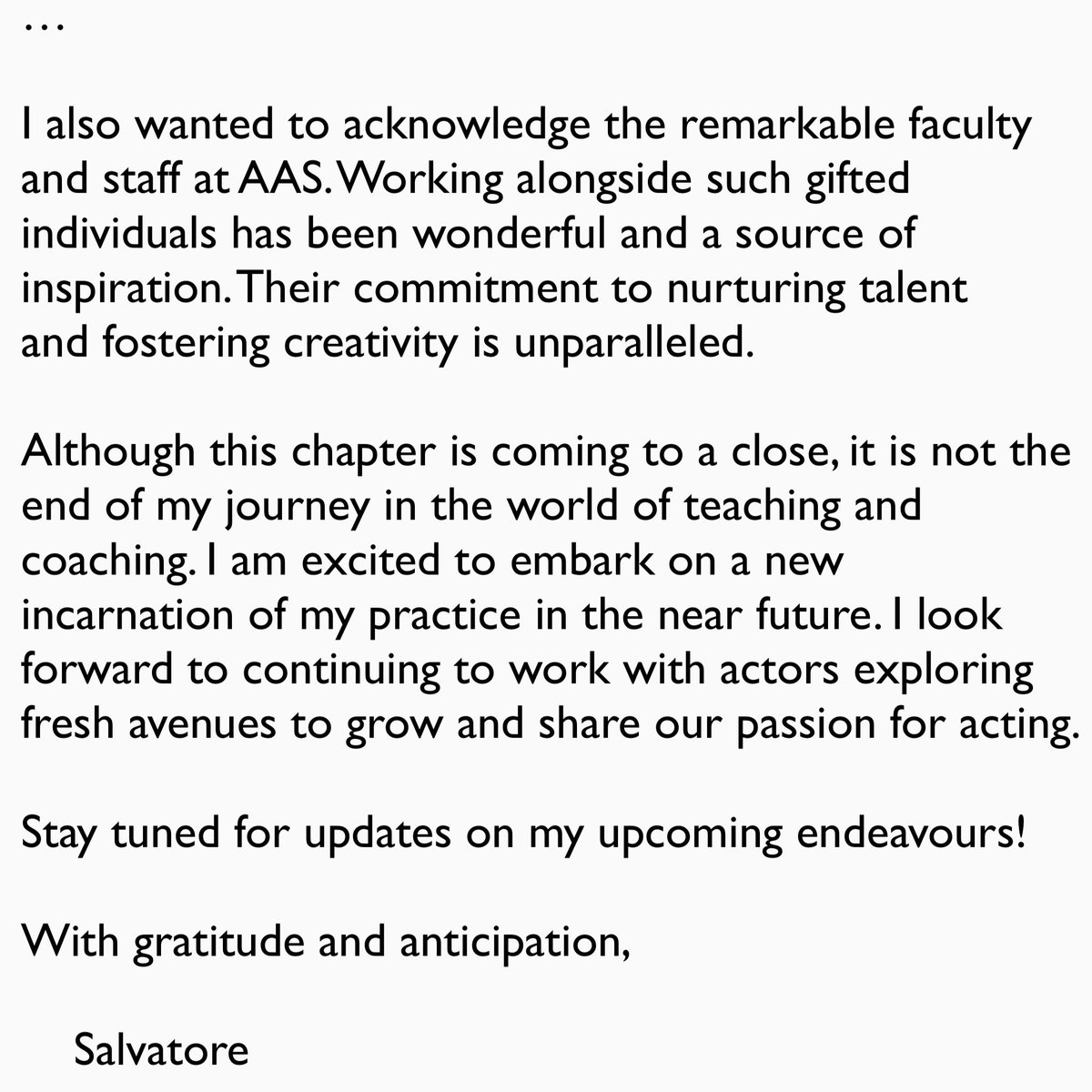 📣Announcement📣 re: my resignation from @ArmstrongActing. . #ArmstrongActingStudios #SalvatoreAntonio