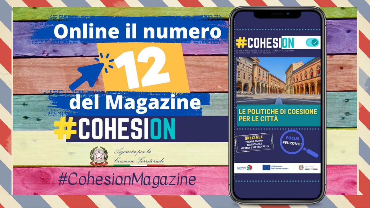 AgenziaCoesione's tweet photo. 💥Le politiche di #coesione per le città.
✅Online il 12esimo numero di #CohesionMagazine, con uno speciale dedicato al @ponmetro1420 e un focus sulla campagna di comunicazione #Euronoi.
Buona lettura! 🇪🇺
👉https://t.co/NevA9NTrny
#CoesioneInCorso #EuInMyRegion #FondiEuropei https://t.co/yuHZOKkqVs