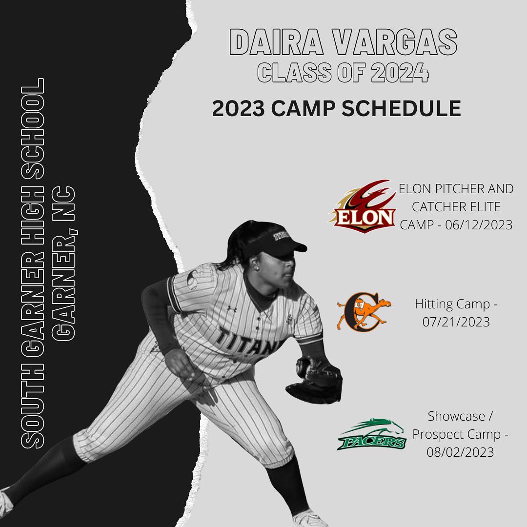 Here's my camp schedule for this summer, can't wait to see y'all there!! <a href="/ElonSoftball/">Elon Softball</a> <a href="/GoCamelsSB/">Campbell Softball</a> <a href="/mborden22/">Mallory Borden</a> <a href="/waldrop_taylor/">Taylor</a> <a href="/Meg_Hill22/">Megan Hill</a> <a href="/TrenaPrater/">Trena Peel-Prater</a>  <a href="/SBRRetweets/">Softball Recruiting Reposts</a> <a href="/RecruitsSg/">SG_Recruits</a> <a href="/SouthGarnerAD/">SGHS Athletics</a> #classof2024 #uncommitted