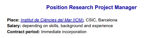 EM_OYSTER's tweet photo. 🚨⚡️🌊 Job opportunity!!
Project manager to work on national and international projects at #iMARES group @ICMCSIC
Interested candidates, Send your CV, a cover letter and contact details with emails of two referees to @CollMonton : mcoll@icm.csic.es
⏰ASAP https://t.co/uFfsnR7GRG