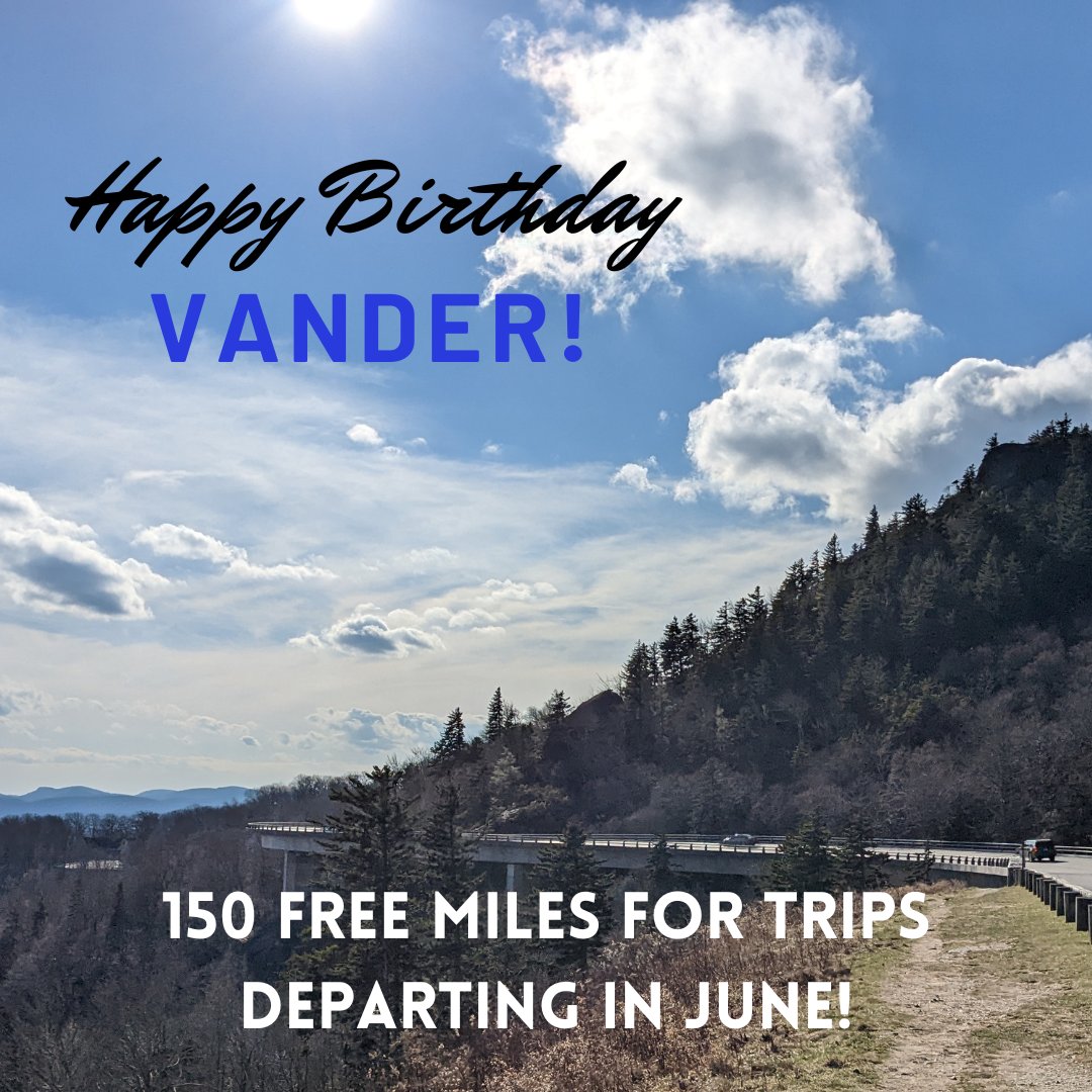 OutdoorsVander's tweet photo. Celebrate with us! Take a trip departing in the month of June and receive an 150 additional trip miles for free!

#happybirthday #vanderoutdoors #cascadecampers #daveandmattvans #nationalparkservice #washingtondc #shenandoahvalley #skylinedrive #visitva #wanderloveva #vanlife https://t.co/hfxZlHYsme