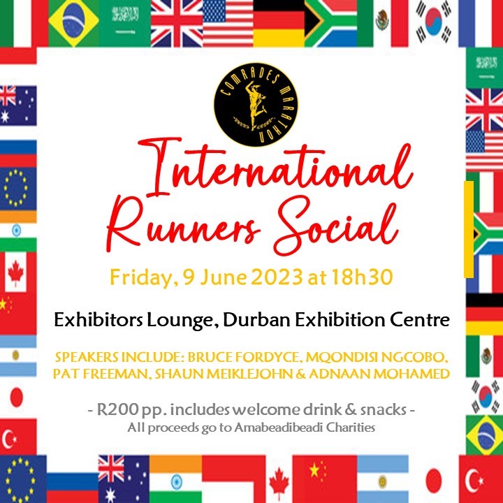 Comrades International Runners Social - a fun and festive evening of story-telling, networking, loads of laughs and lucky draw prizes exclusively for Comrades international runners!

With top speakers like Bruce Fordyce, Mqondisi Ngcobo, Shaun Meiklejohn,