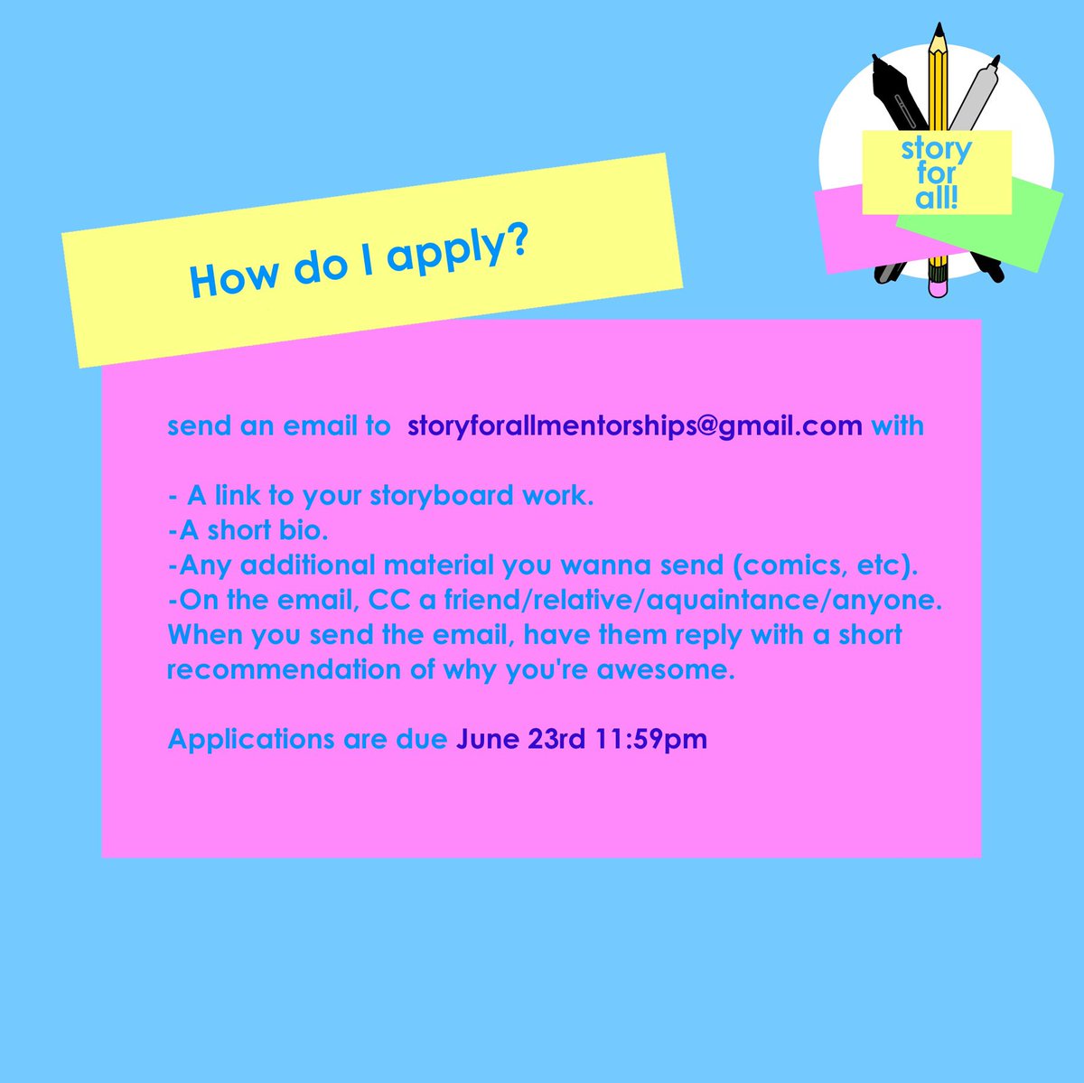 StoryMentorship's tweet photo. Our Mentee Application is live! Our team is excited to meet the future mentees of the program! Make sure to read the info @ https://t.co/PMEnd852tf https://t.co/6dQN88u1SW