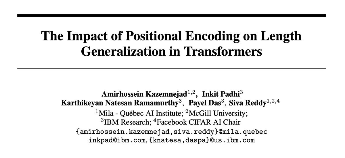 🚨Stop using positional encoding (PE) in Transformer decoders (e.g. GPTs). Our work shows 𝗡𝗼𝗣𝗘 (no positional encoding) outperforms all variants like absolute, relative, ALiBi, Rotary. A decoder can learn PE in its representation (see proof). Time for 𝗡𝗼𝗣𝗘 𝗟𝗟𝗠𝘀🧵[1/n]