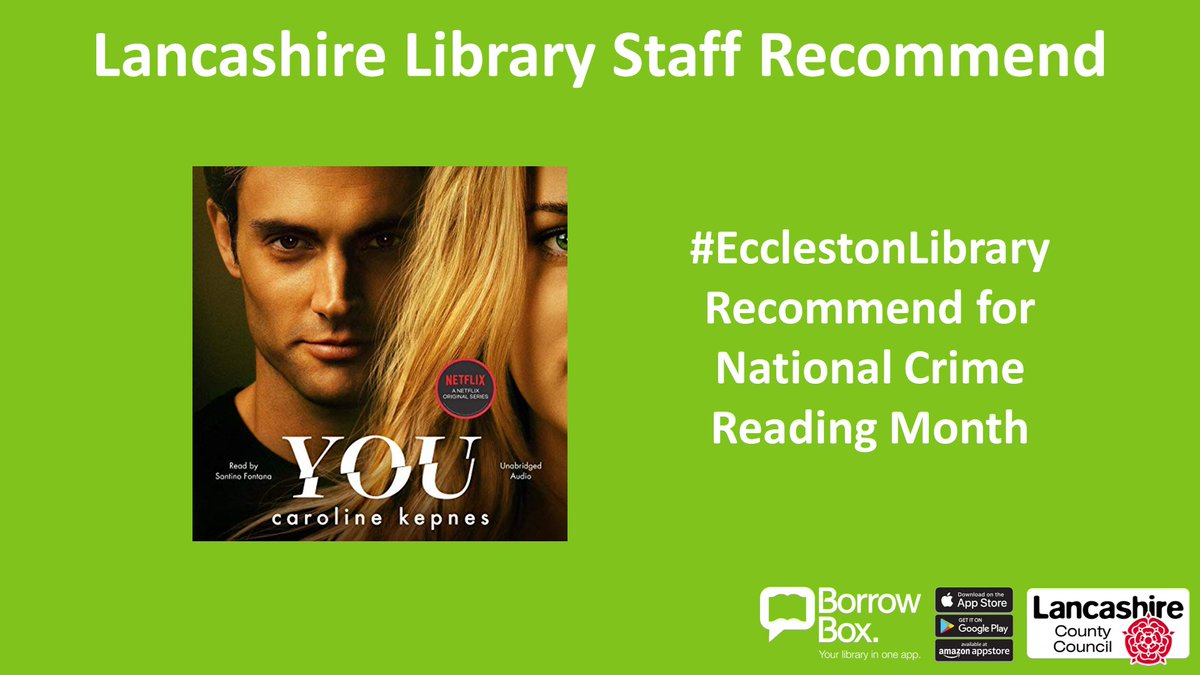 LancsLibraries's tweet image. More for National Crime Reading Month
#EcclestonLibrary #StaffRecommend this chilling audiobook
You by Caroline Kepnes is a perfectly written view from a murderous psychopath!
Reserve now on @BorrowBox
lancashire.borrowbox.com/product/SSD_74…
@The_CWA @CarolineKepnes 
#PickUpAPageTurner #NCRM