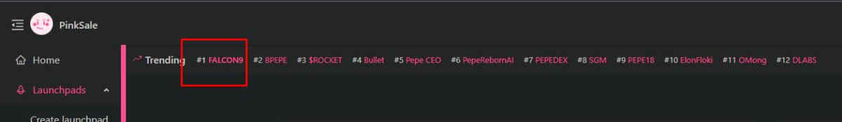 TOP 1 TRENDING PINKSALE 
#elon #pinksale #trending #1000x #BSCGEM 

BUY NOW
pinksale.finance/launchpad/0x54…

<a href="/Falcon9token/">Falcon 9</a>