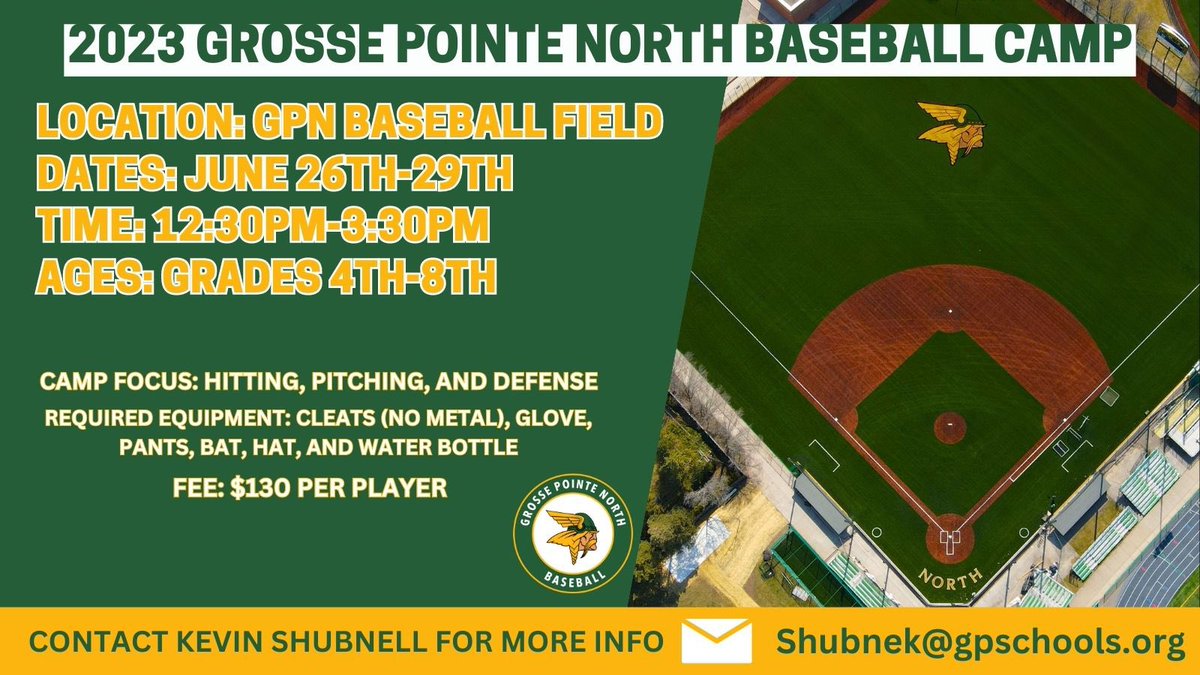 Our summer baseball camp is fast approaching!  Open to all rising 4th-8th graders. Click the link below to register!

gpschools.org/Page/1003