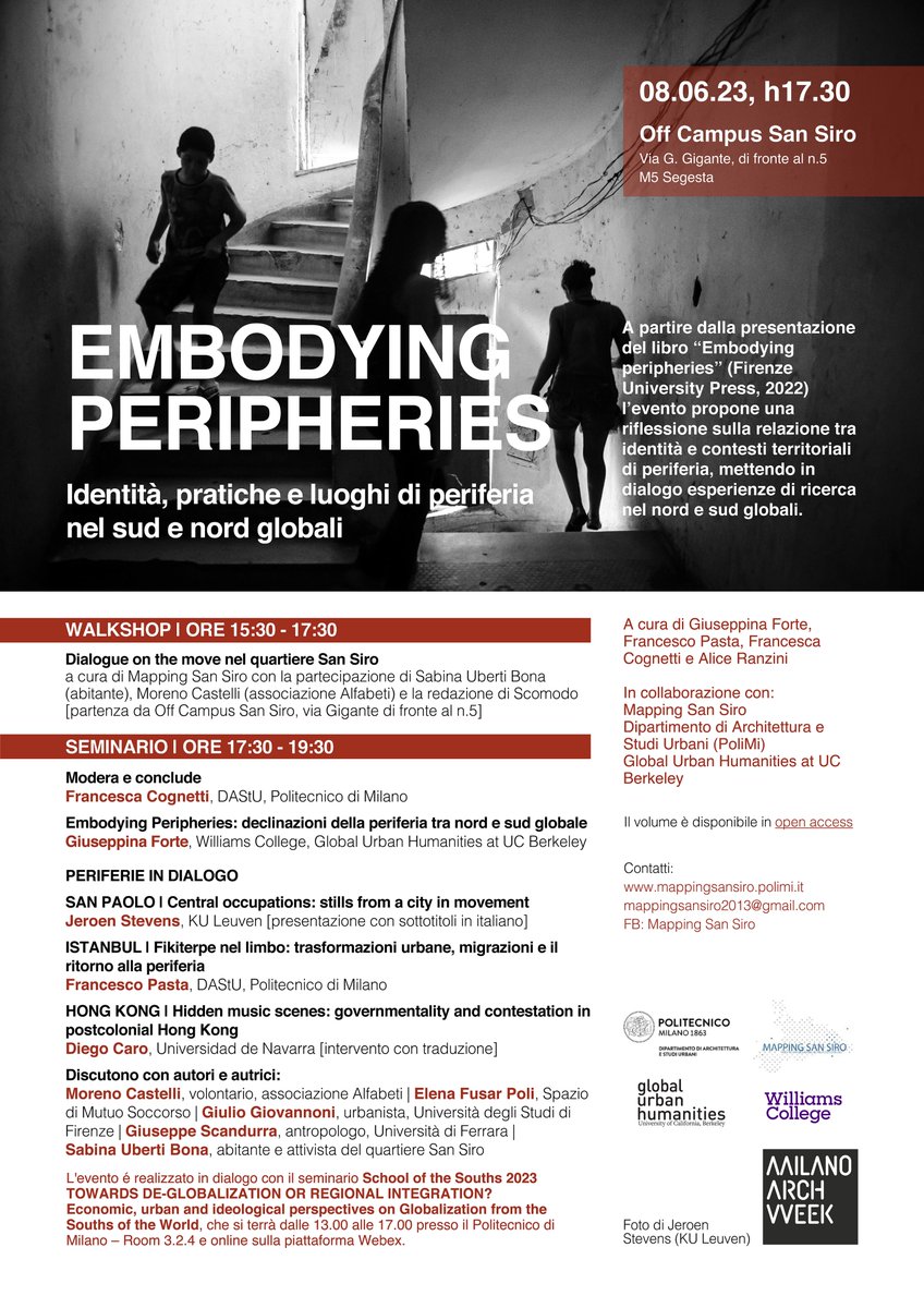 pina_forte's tweet photo. Book launch at the Milano Triennale Arch Week OffCampusPoliMi on June 8!
@triennalemilano @UrbanHumanUCB @polimi
#peripheries #embodiment https://t.co/AGVhBXJiF4