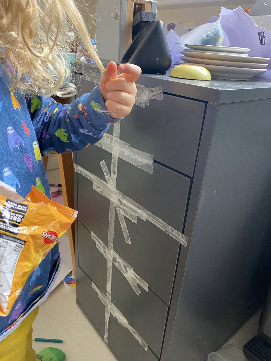 So this morning G sellotaped the craft drawers to stop in his words ‘toddlers getting in’ and in the one meeting I had M managed to rub peanut butter all over her tummy 🙈 #halftermfun