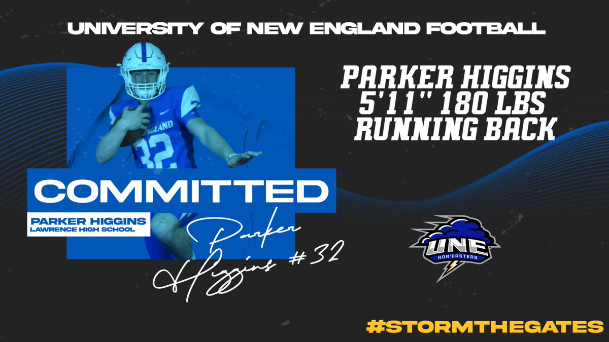 UNEfootball's tweet photo. Our next Mainer is a Running Back from Lawrence Senior High School, Parker Higgins 🌩️🏈 #STG https://t.co/TUN1UMRmKM