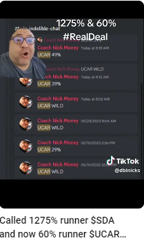 CoachNickMoney's tweet photo. We alerted $SDA in our private discord before it ripped up 1275% &amp; we also been calling $UCAR and it has gone up 123%!. #ItsWhatWeDo. #TheRealDeal #WeMadeDifferent #LoveTheHaters #HatersCantCompete https://t.co/PK3z7Y0J3M https://t.co/5uy8qk2YkP
