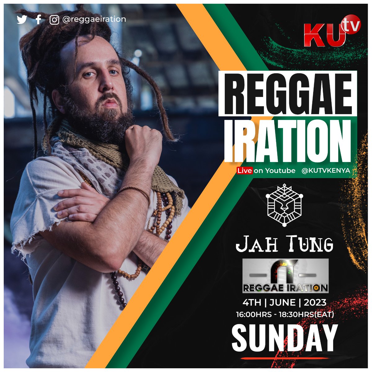 reggaeiration's tweet photo. This Sunday @kutv_kenya hosts #JahTung on #ReggaeIration show from 1600hrs (EAT) live! Send in your questions and requests using #ReggaeIration
@Ras_shem
@DJSweetKay1 https://t.co/YaEWGpmMnQ
