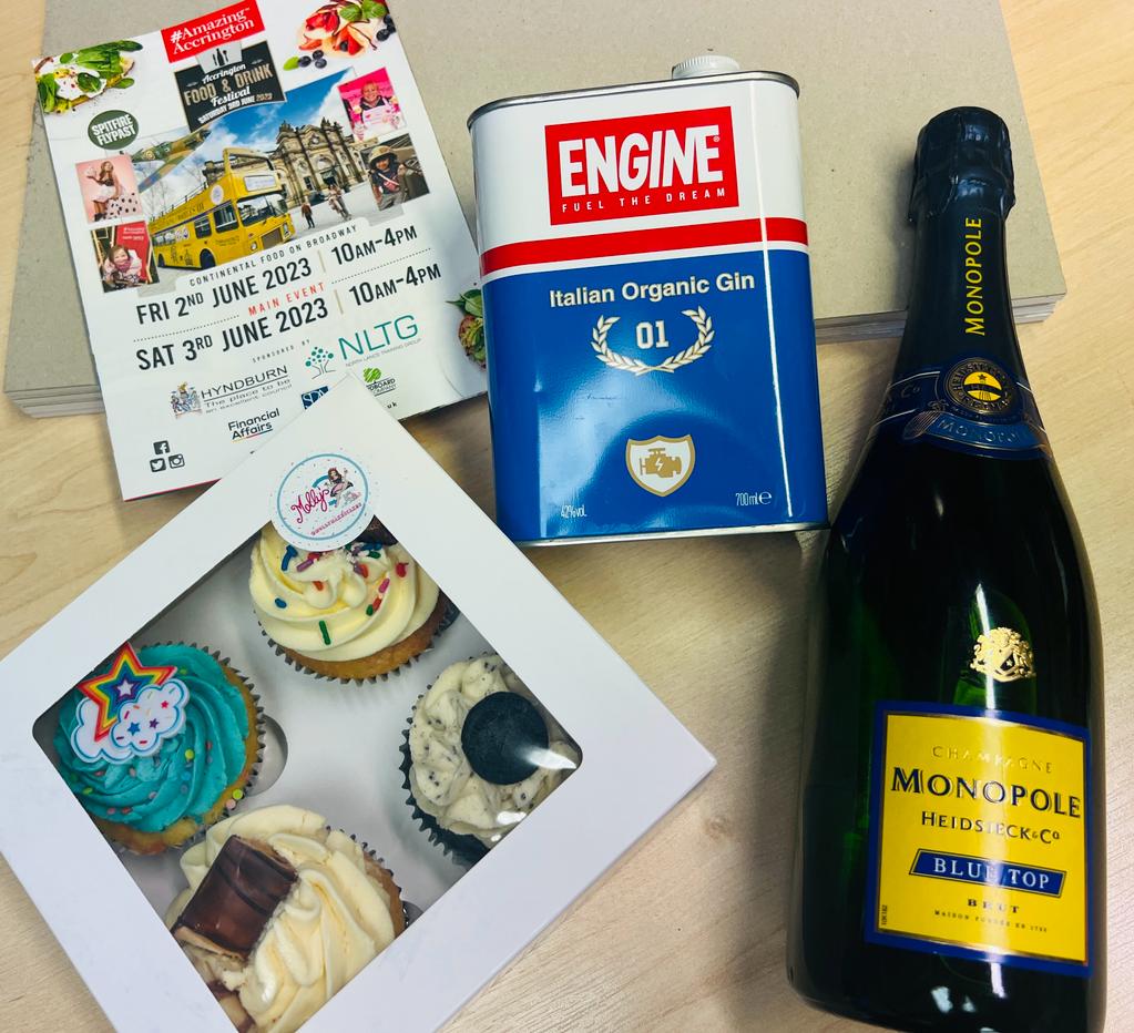 We’re celebrating this Saturday's Accrington Food &amp; Culture Festival with a new competition! 🙌

Follow &amp; RT to win a can of Engine Oil Gin, a Bottle of Champagne and some <a href="/MCreativeCakes/">Molly Robbins</a> Cupcakes.

(Comp ends on 03/06/23, winner* picked from across our social media channels).