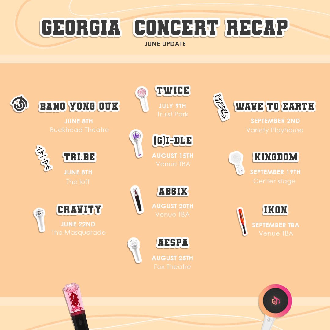 Monthly Concert Update!🎶🎫

Had to update a few things~

Did we forget a show? No worries comment below or send a DM and we will be happy to add them to our Next Monthly Update!

#Atlanta #kpop #kpopconcert #kpopinatlanta