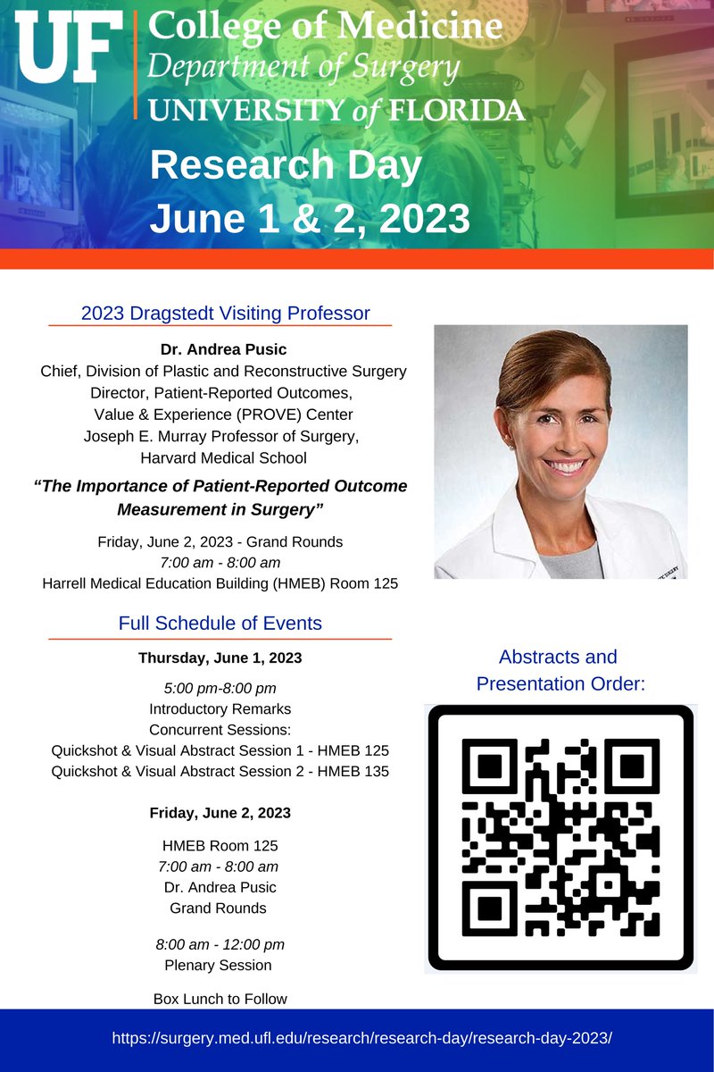 The diversity and strength of our department's research continue to grow, and we're excited to celebrate faculty and <a href="/UFSurgResidents/">UF Surgery Residents</a> projects once more. Join us for our annual Research Day beginning this afternoon!