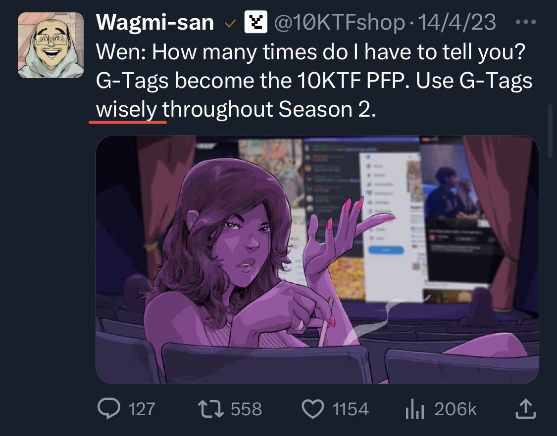 Wagmi-san is wise man ✨will we finally burn <a href="/10KTFshop/">Wagmi-san</a> G Tag 4 PFP in The Dream’s (impossible?) arcade machine? 👀